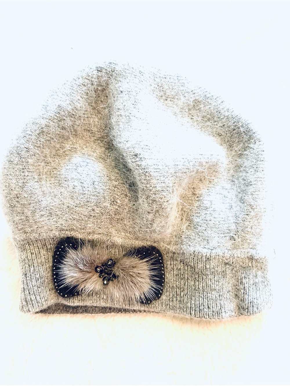 NWOT 100% Grey Wool French Beret Bow Dress Beanie Winter Hat